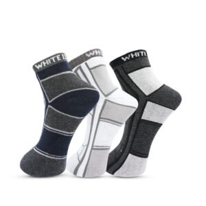 3 Pairs Full Terry Ankle Socks - Cotton-Rich– Black, Grey, Navy Blue