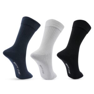 3 Pack Half-Terry Mid Calf Socks – Free Size – Black, Light Grey, White