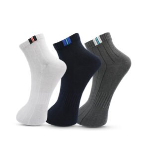 3 Pack Cushioned Ankle Socks – Arch Support, Free Zone – Navy, Dark Grey, Light Grey