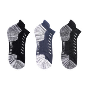 White Leaf Men's Sneaker Half-Terry Low-Cut Socks – 3 Pairs, Half Cushioned, Free Size – Black, White, Grey Combo