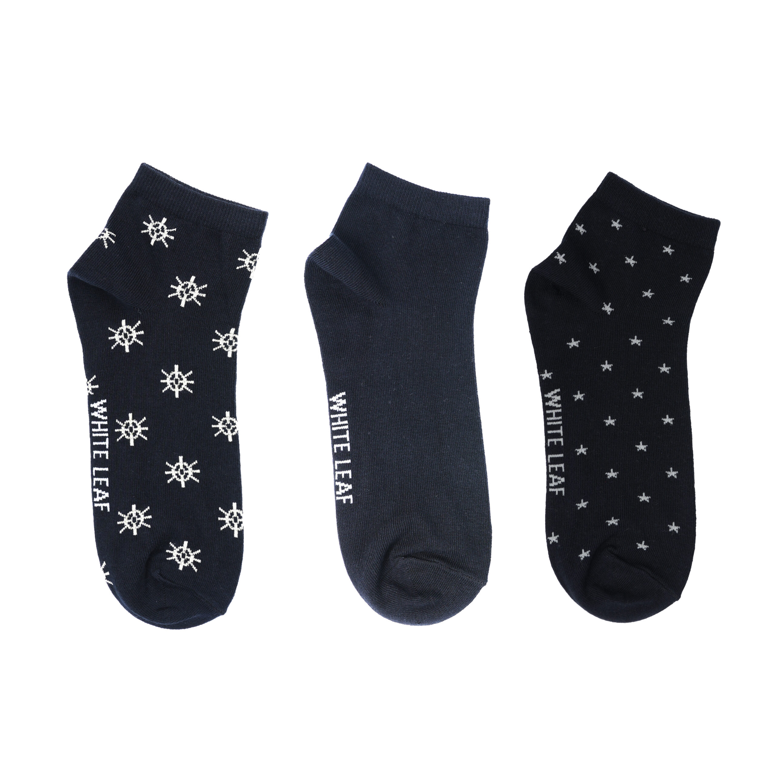White Leaf Men's Corporate Ankle Socks – 3 Pairs, Comfortable Fit, Free Size – Navy Combo