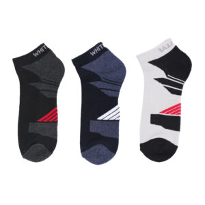 White Leaf Men's Half-Terry Ankle Socks – 3 Pairs, Half Cushioned, Free Size – Black, Navy, Light Grey