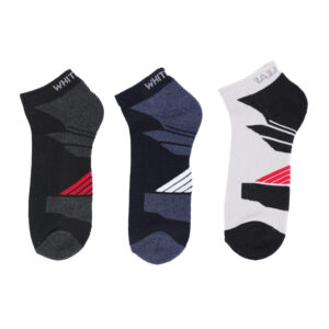 White Leaf Men's Half-Terry Ankle Socks – 3 Pairs, Half Cushioned, Free Size – Black, Navy, Light Grey