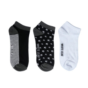 White Leaf Men's Sneaker Low-Cut Socks – 3 Pairs, Casual & Comfortable, Free Size – Black & White