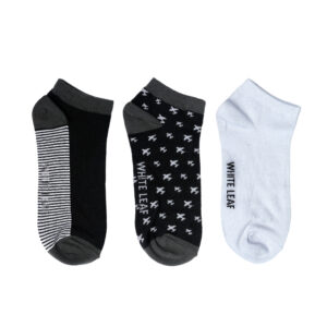 White Leaf Men's Sneaker Low-Cut Socks – 3 Pairs, Casual & Comfortable, Free Size – Black & White