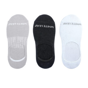 White Leaf Men's No-Show Socks – 3 Pairs, Anti-Slip Silicone, Free Size – Black, Light Grey, White