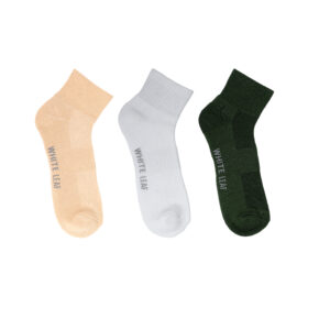 White Leaf Men's Full-Terry Ankle Socks – 3 Pairs, Full Cushioned, Free Size – Beige, Olive, White