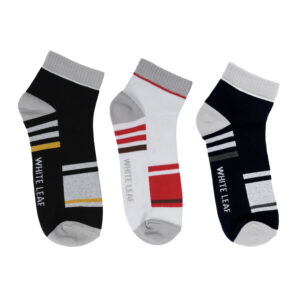 White Leaf Men's Casual Ankle Socks – 3 Pairs, Comfortable & Versatile, Free Size – Black, Navy, Light Grey