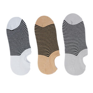 White Leaf Men's No-Show Socks – 3 Pairs, Anti-Slip Silicone, Free Size – Beige, White, Light Grey
