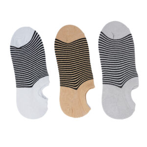 White Leaf Men's No-Show Socks – 3 Pairs, Anti-Slip Silicone, Free Size – Beige, White, Light Grey