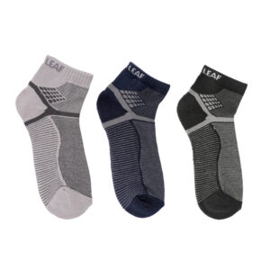 White Leaf Men's Half-Terry Ankle Socks – 3 Pairs, Half Cushioned, Free Size – Black, Light Grey, Navy