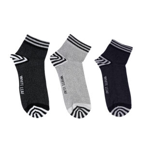 White Leaf Men's Corporate Ankle Socks – 3 Pairs, Comfortable Fit, Free Size – Black, Light Grey, Navy
