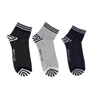 White Leaf Men's Corporate Ankle Socks – 3 Pairs, Comfortable Fit, Free Size – Black, Light Grey, Navy