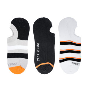 White Leaf Men's No-Show Socks – 3 Pairs, Anti-Slip Silicone, Free Size – Orange, Black, White