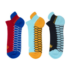White Leaf Quick-Drying Performance Socks – 3 Pairs, Athletic, Free Size – Yellow, Royal Blue, Dark Turquoise