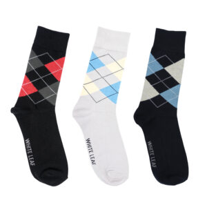 White Leaf Men's Corporate Crew Socks – 3 Pairs, Full-Length Comfort, Free Size – Black, Navy, Grey