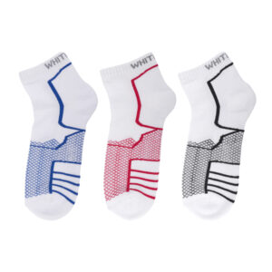 White Leaf Men's Sports Half-Terry Ankle Socks – 3 Pairs, Half Cushioned, Free Size – Red, Royal Blue, Black