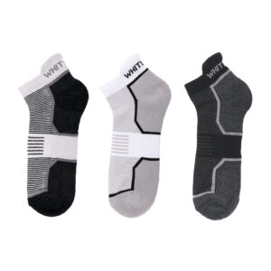 White Leaf Men's Sneaker Half-Terry Low-Cut Socks – 3 Pairs, Half Cushioned, Free Size – Black, White, Grey