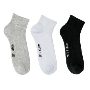White Leaf Men's Full-Terry Ankle Socks – 3 Pairs, Full Cushioned, Free Size – Black, White, Beige