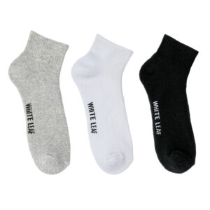 White Leaf Men's Full-Terry Ankle Socks – 3 Pairs, Full Cushioned, Free Size – Black, White, Beige