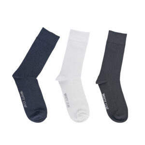 White Leaf Men's Corporate Crew Socks – 3 Pairs, Full-Length Comfort, Free Size – Black, Light Grey, White