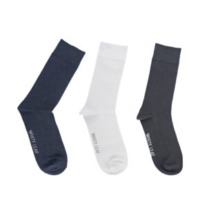 White Leaf Men's Corporate Crew Socks – 3 Pairs, Full-Length Comfort, Free Size – Black, Light Grey, White