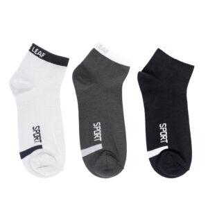 White Leaf Men's Casual Ankle Socks – 3 Pairs, Comfortable & Stylish, Free Size – Black, Dark Grey, Light Grey