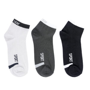 White Leaf Men's Casual Ankle Socks – 3 Pairs, Comfortable & Stylish, Free Size – Black, Dark Grey, Light Grey