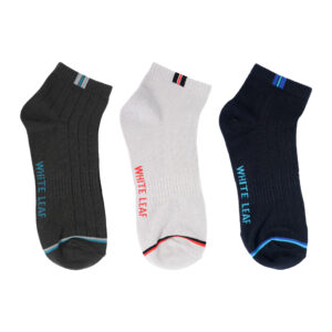 White Leaf Men's Casual Ankle Socks – 3 Pairs, Comfortable & Versatile, Free Size – Navy, Dark Grey, Light Grey