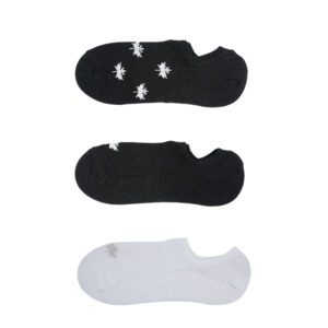 White Leaf Men's No-Show Socks – 3 Pairs, Anti-Slip Silicone, Free Size – Black & White Combo