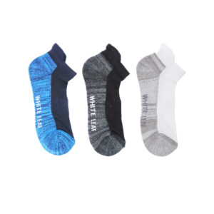 White Leaf Men's Sneaker Half-Terry Low-Cut Socks – 3 Pairs, Half Cushioned, Free Size – White, Royal Blue, Black