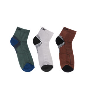 White Leaf Men's Sports Half-Terry Ankle Socks – 3 Pairs, Half Cushioned, Free Size – Olive, Sky Blue, Light Grey