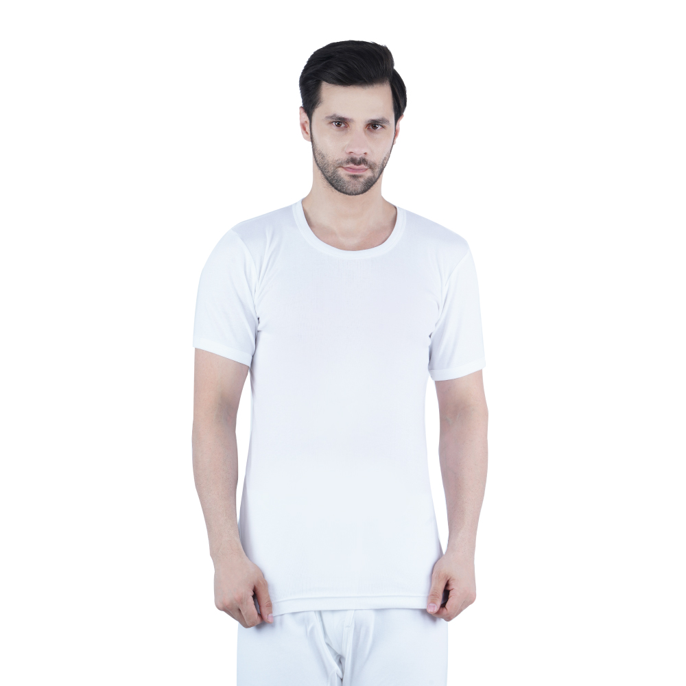 WHITE LEAF ROUND NECK VEST HALF SLEEVE WHITE 3PCS WLRNSUG-02-S 1 Piece