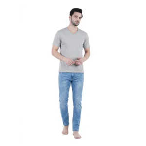 Men's V-Neck T-Shirt – Cotton Casual Wear, Grey.
