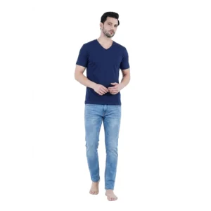 Men's V-Neck T-Shirt – 100% Combed Cotton, Blue.