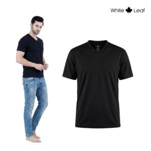 Men's V-Neck T-Shirt – 100% Combed Cotton Casual Wear, Black
