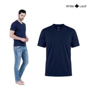 Men's V-Neck T-Shirt – 100% Combed Cotton, Navy.