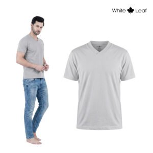 Men's V-Neck T-Shirt – Cotton Casual Wear, Grey.