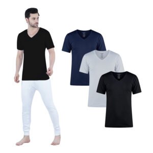 Men's V-Neck Vest Half Sleeve 3PCS, Black/Grey/Navy